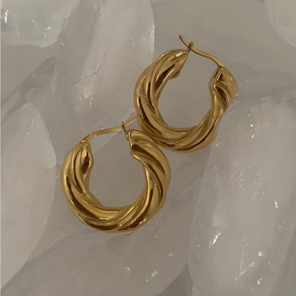 Bold Gold Hoop Earrings, Chunky Gold Hoop Earrings, Twisty Gold Hoop Earrings - Picture 7 of 9